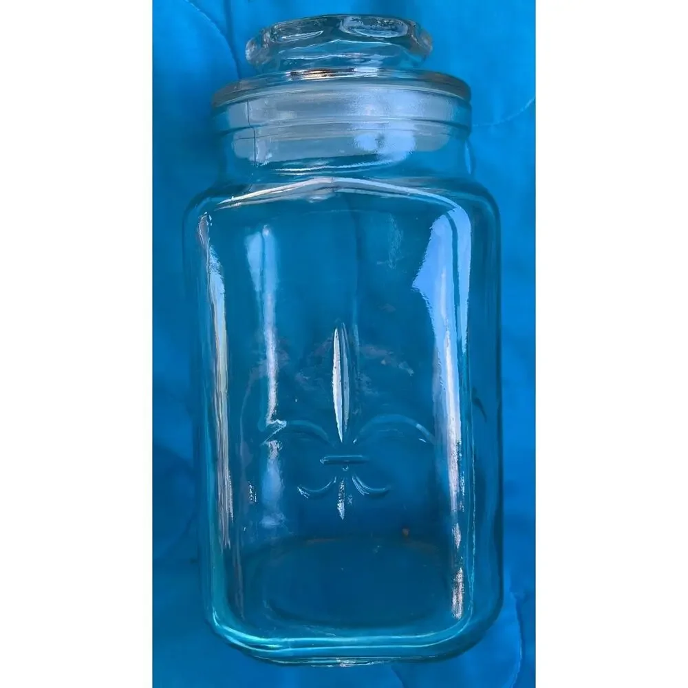 Anchor Hocking Fleur De Lis Glass Apothecary Jar Canister 7”x 3.5” Vintage